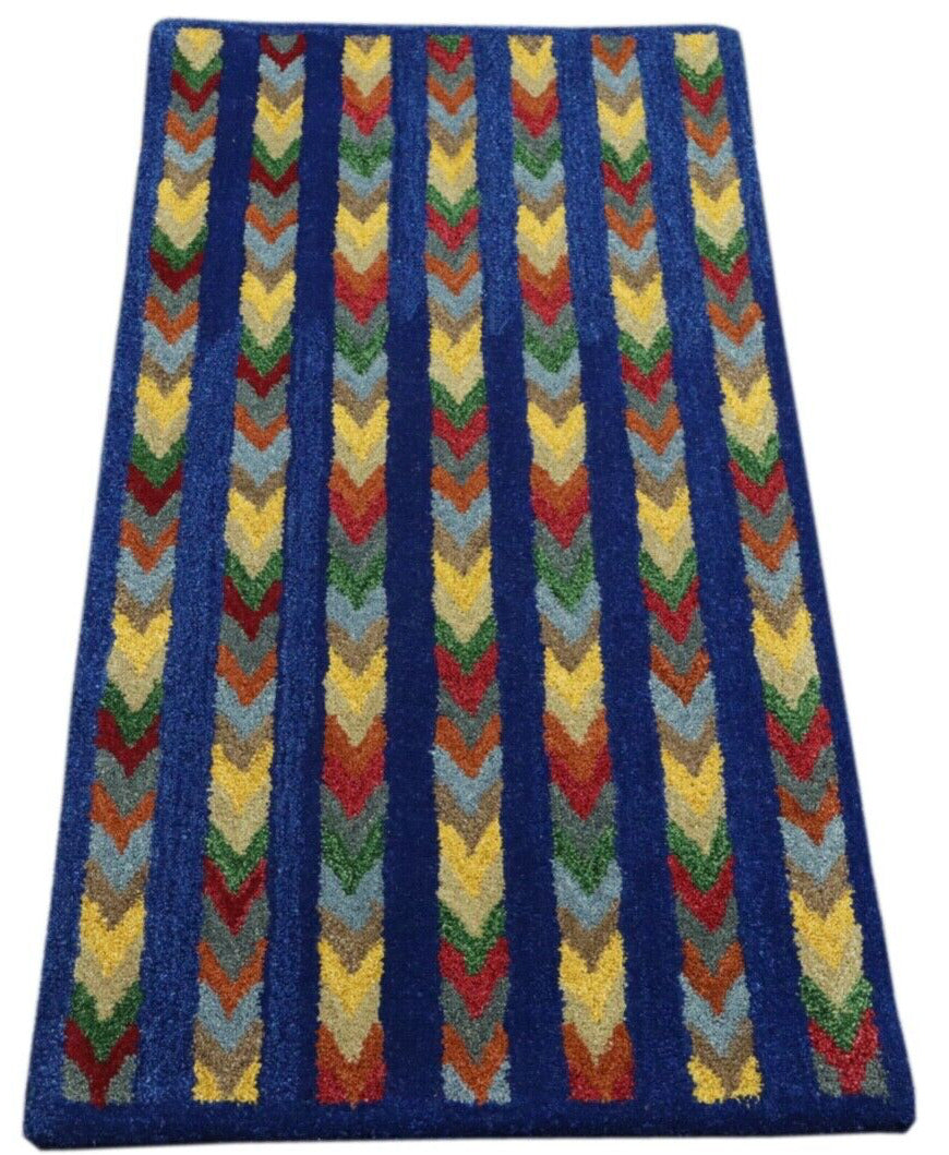 Gabbeh Teppich 100% Wolle 70X140 cm Handarbeit Blau Handgetuftet T1002