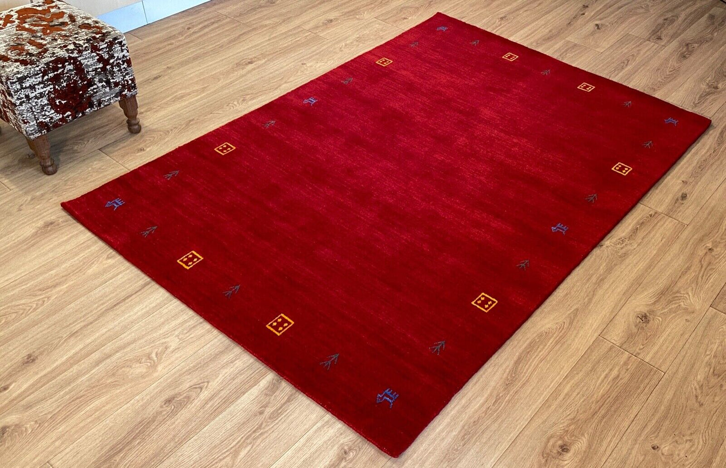 Gabbeh Teppich Rot 100% Wolle Orientteppich Handgewebt  Loom Brücke G543 T4