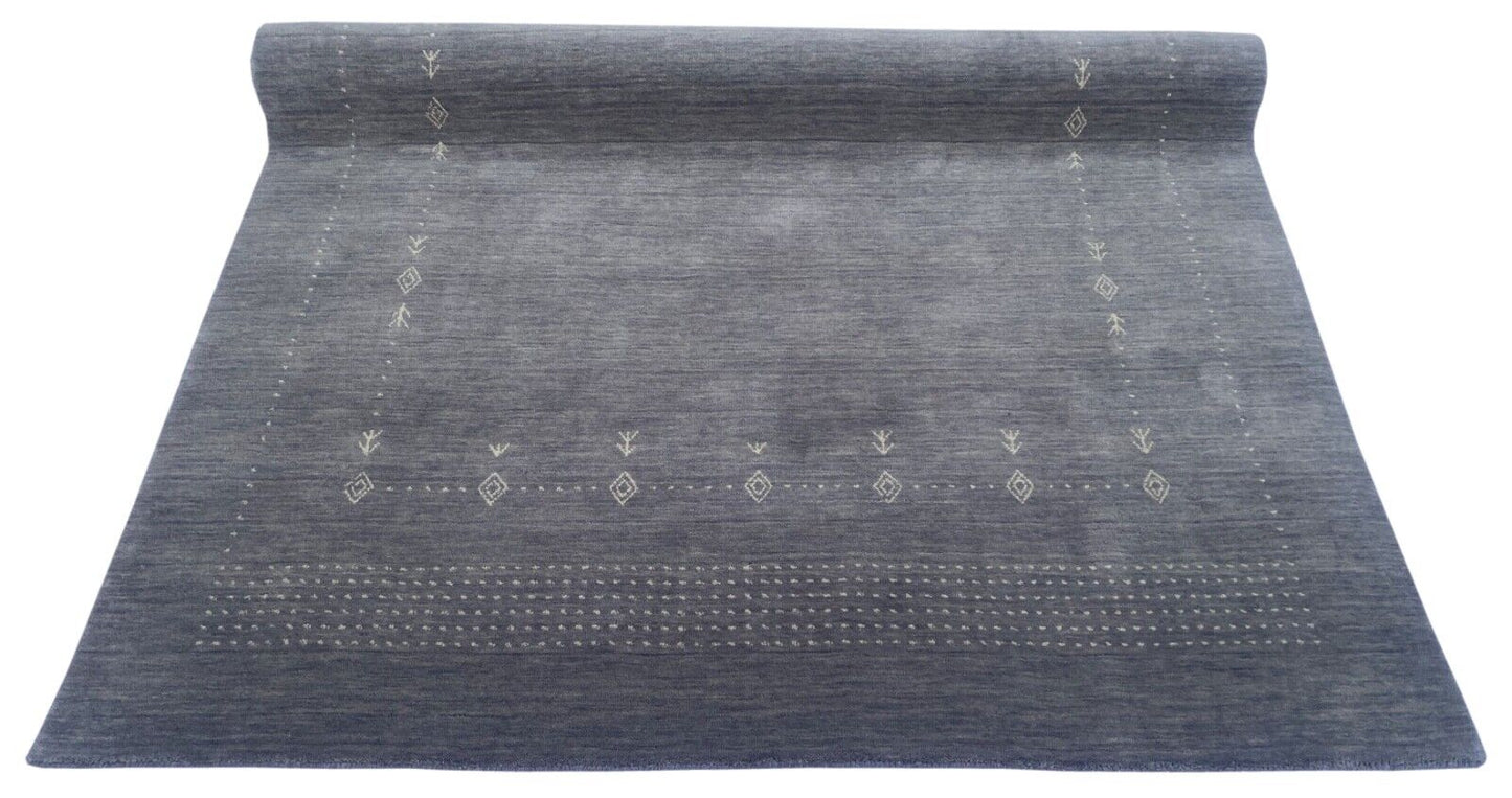 Grau Teppich 100% Wolle 170x240 cm Handgewebt hellblau Orientteppich ac08