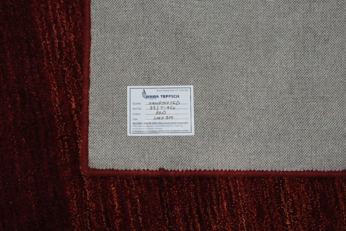 Terrakotta Teppich 100% Wolle 200x300 cm Orange Rot Gabbeh Loom Handgewebt T960