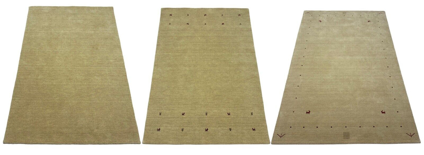 Gabbeh Beige Teppich 100% Wolle einfarbig gefärbt Handgewebt G84