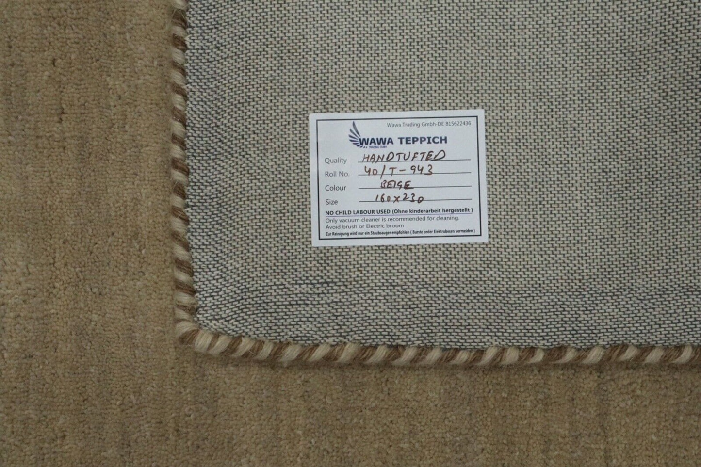 Beige Teppich 100% Wolle 160X230 cm Handarbeit Handgetuftet T943