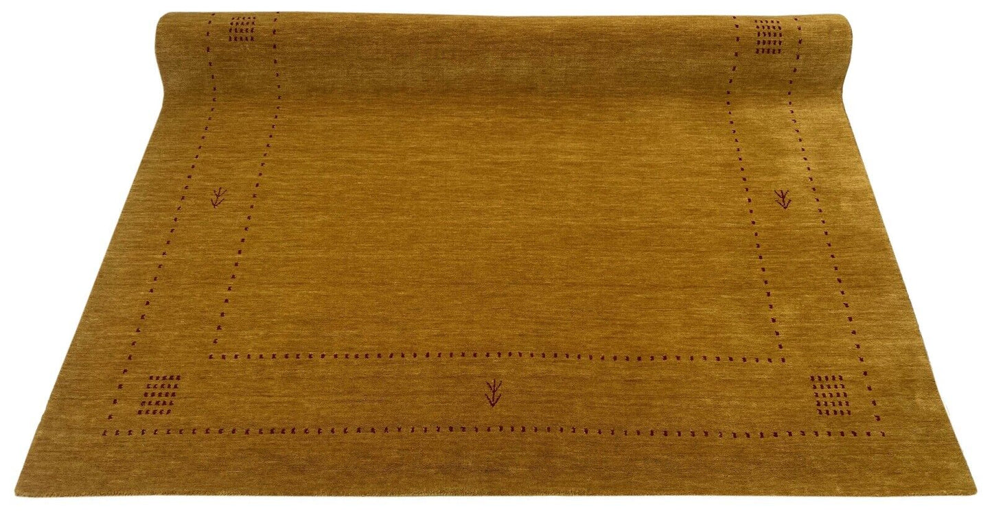 Gold Teppich 100% Wolle 170x240 cm Handgewebt Gelb Gabbeh Orientteppich ac07