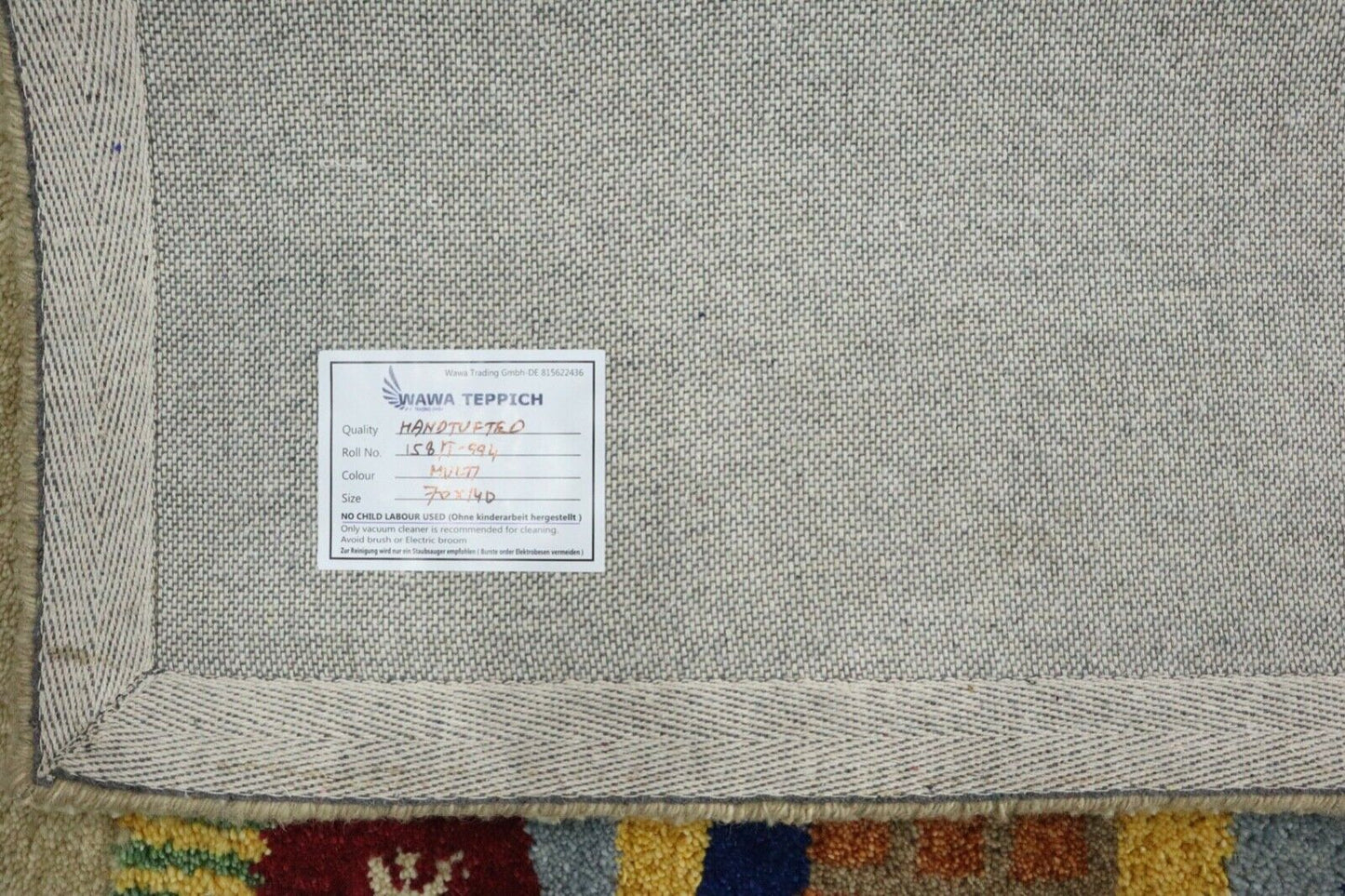 Gabbeh Teppich 100% Wolle 70X140 cm Handarbeit Beige Handgetuftet T994