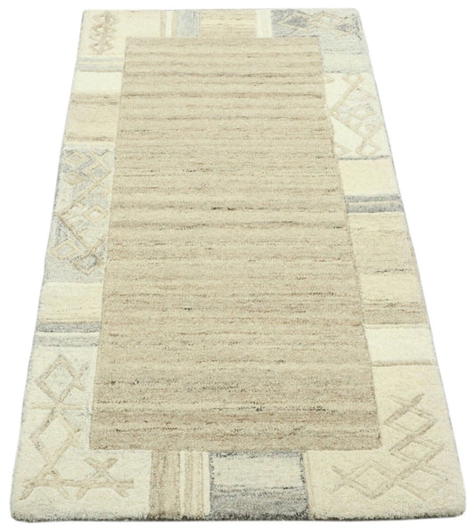 Gabbeh Teppich 100% Wolle 70X140 cm Handarbeit Braun Beige Handgetuftet T1011