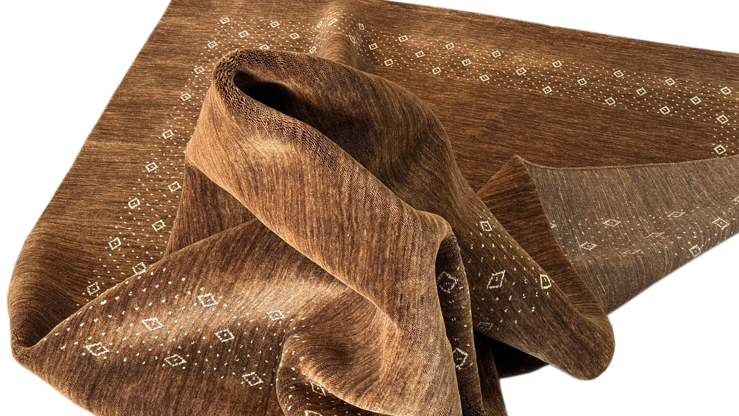 Braun Gabbeh Teppich Uni 100% Wolle Orientteppich Handgewebt  Loom Brücke AN3