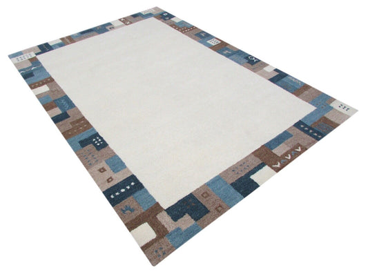 Teppich 100% Wolle Beige 160X230 cm Blau Grau Braun Wolle Handgetuftet T816