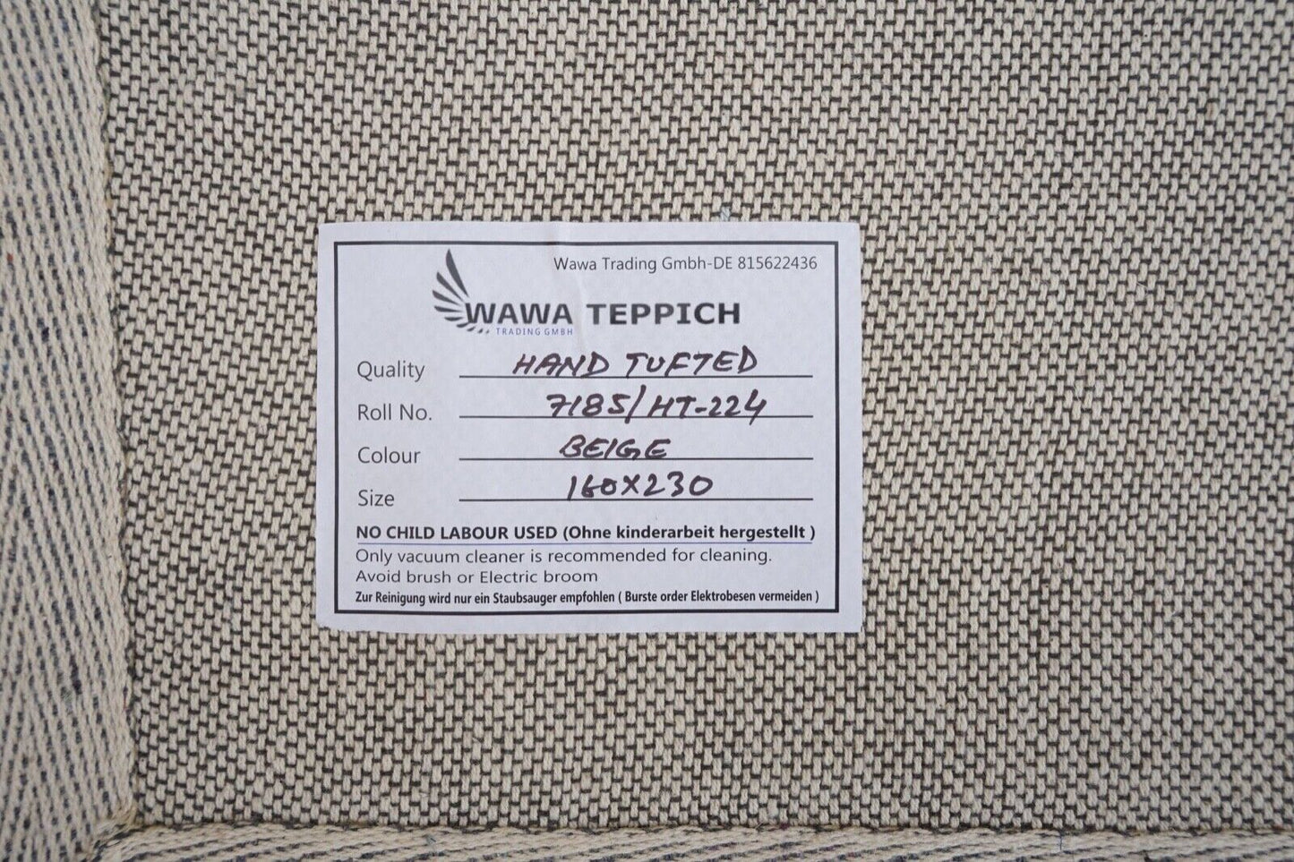 Beige 160X230 cm Teppich 100% Wolle Braun Orientteppich Handgetuftet HT224