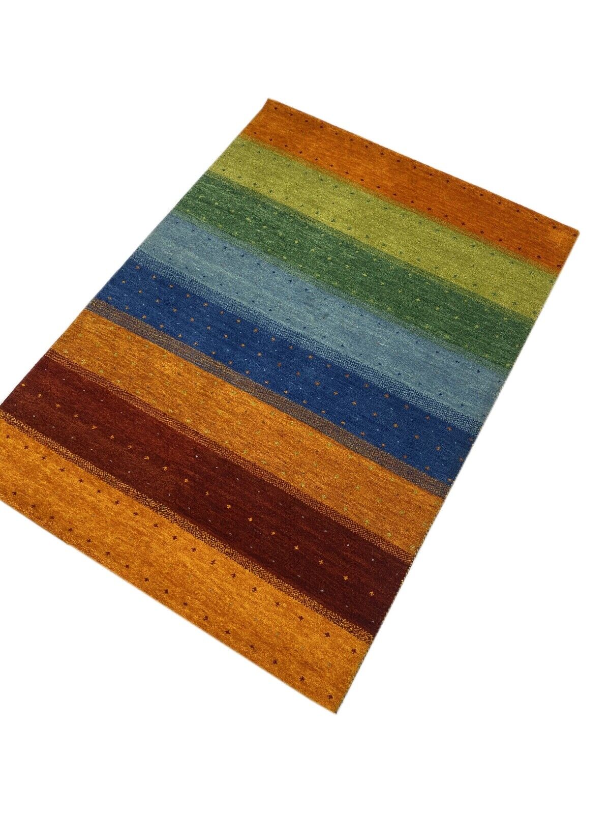 Gabbeh Teppich 100% Wolle Orange Rot Blau Grün Gold Handgeknüpft 174X236 cm WR24