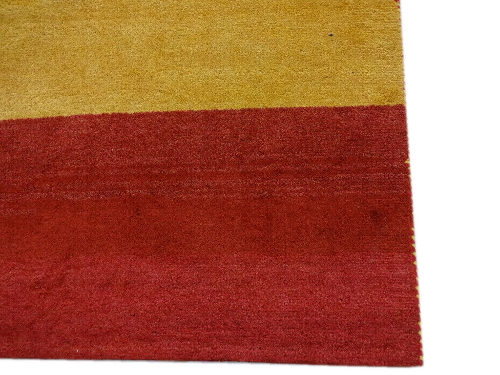 Gabbeh Teppich Handgeknüpft 100% Wolle Rot Gold Orientteppich 197X297 CM M136