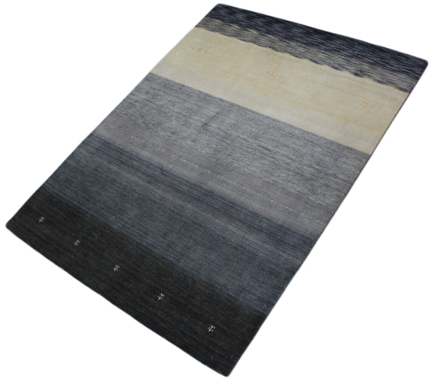 Gabbeh Teppich Grau Elfenbein Schwarz 100% Wolle 170x240 cm Handgewebt Lr472