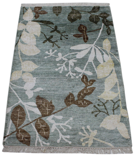 Seide Handgeknüpft Teppich 120X180 cm Hell Grün Grau Seidenteppich Silk