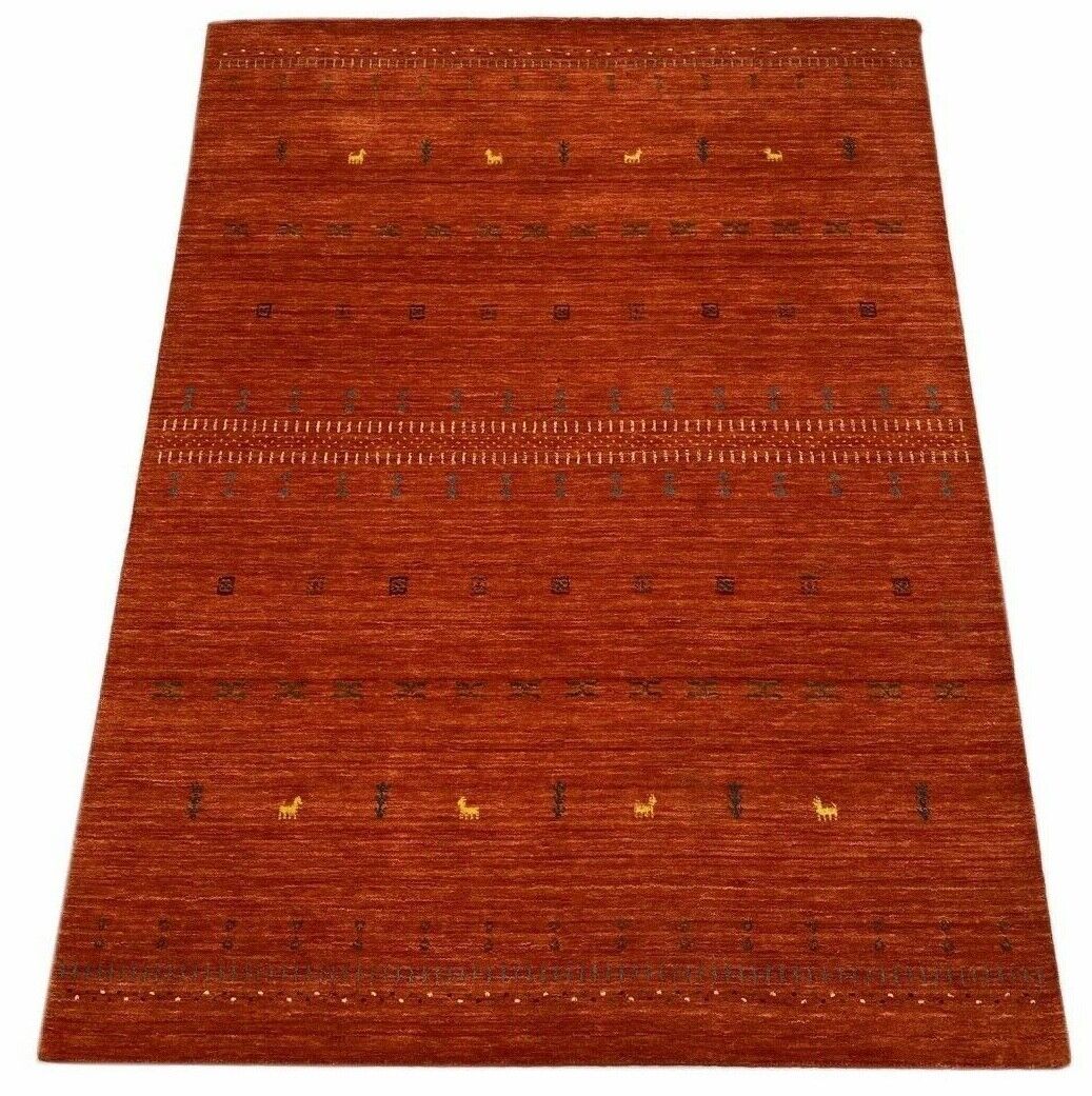 Wohnzimmer Rot Gabbeh Teppich 100% Wolle 180x240 cm Orange Handgewebt WR77