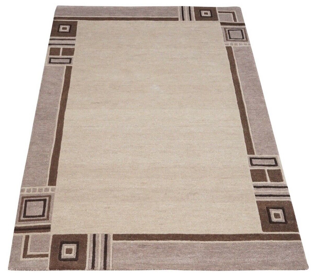 Teppich Beige Braun 100% Wolle 160X230 cm Orientteppich Handgetuftet HT238