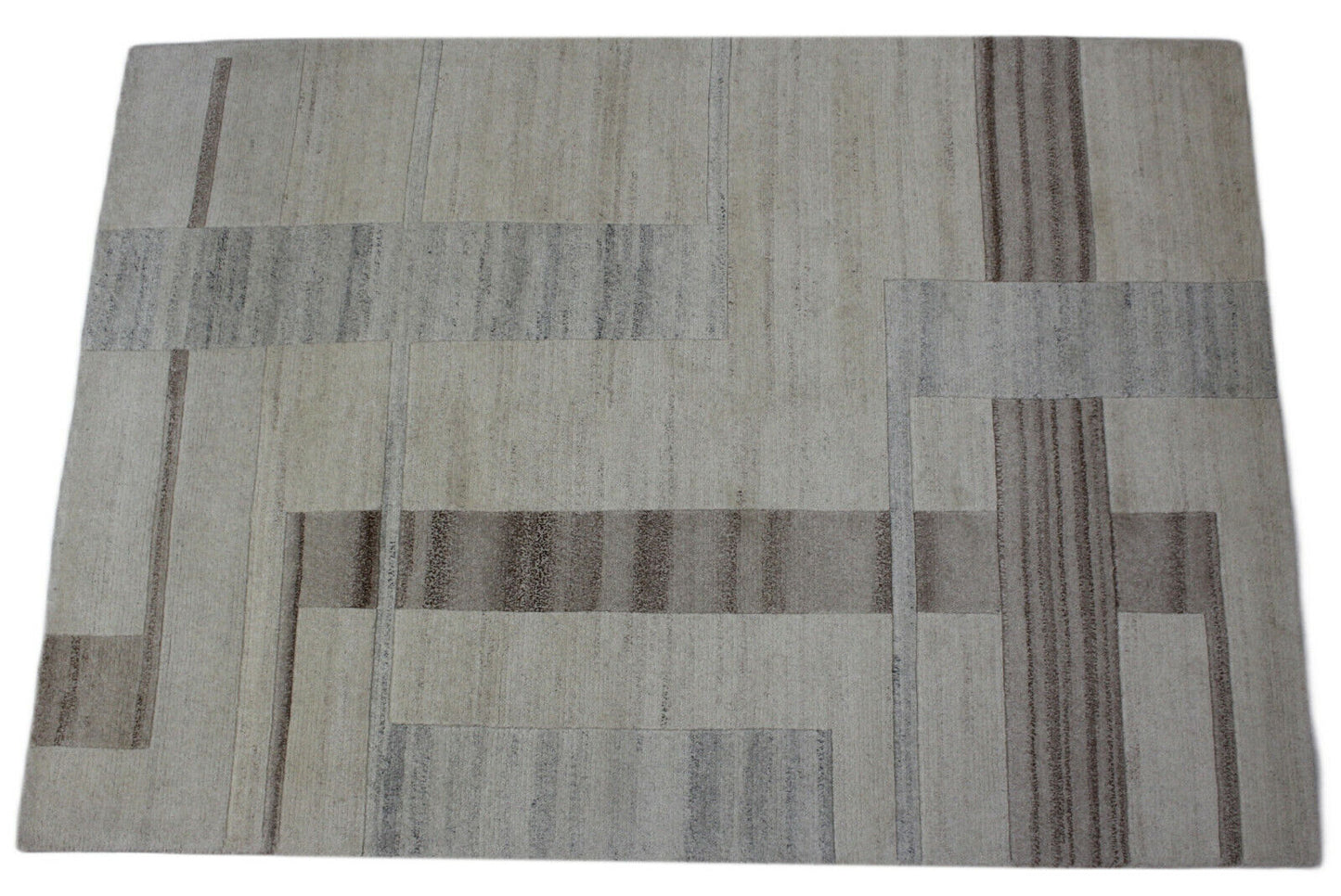 Nepal Teppich Handgeknüpft Braun Beige 100% Wolle Orientteppich 160x226 cm N12