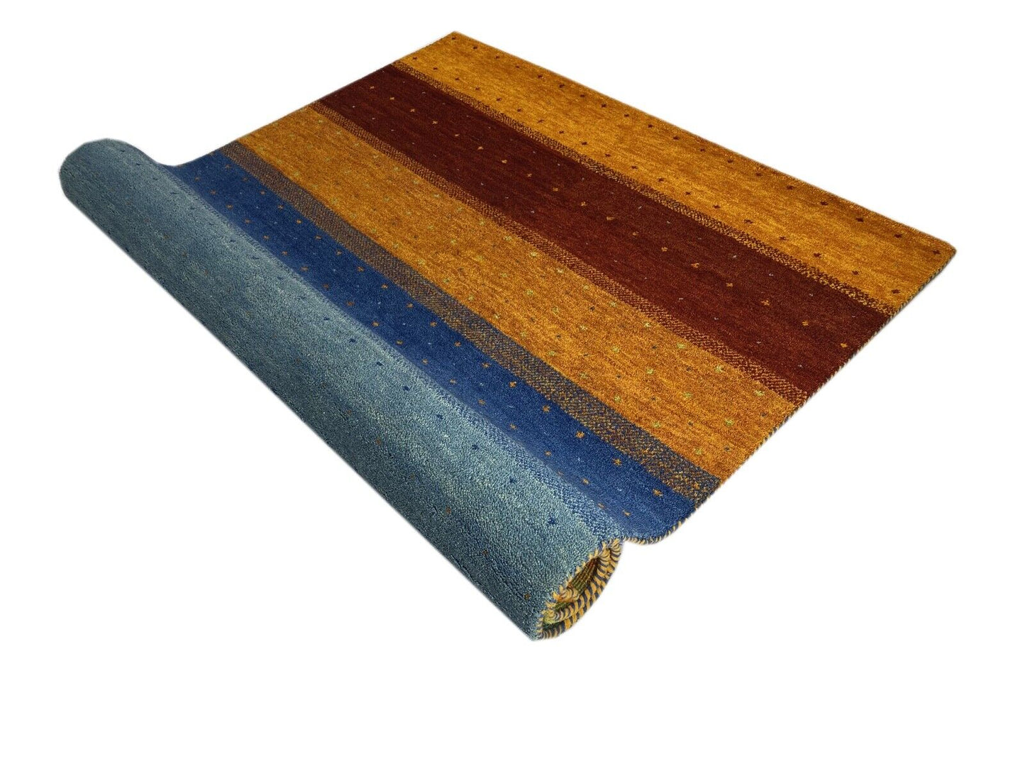 Gabbeh Teppich 100% Wolle Orange Rot Blau Grün Gold Handgeknüpft 174X236 cm WR24