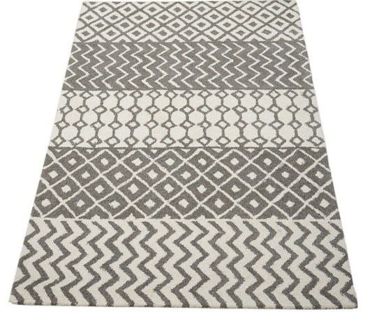 Teppich 100% Wolle Grau Beige 160X230 cm Natürliche Wolle Handgetuftet HT194