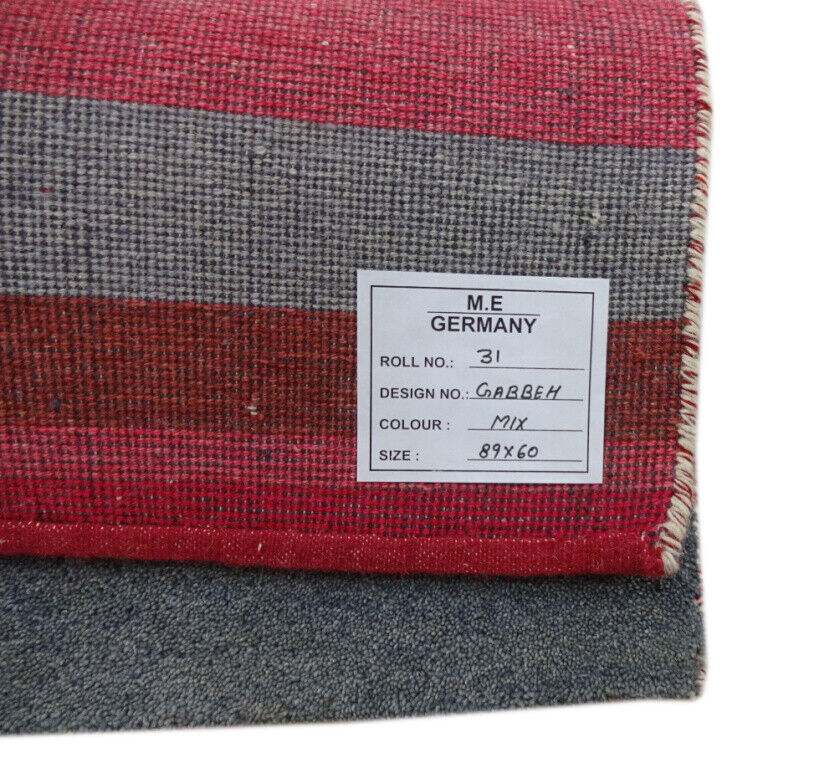 Gabbeh Teppich 60x89 cm Handgeknüpft  ~ 100% Wolle ~ Grau Rot Beige Blau M31