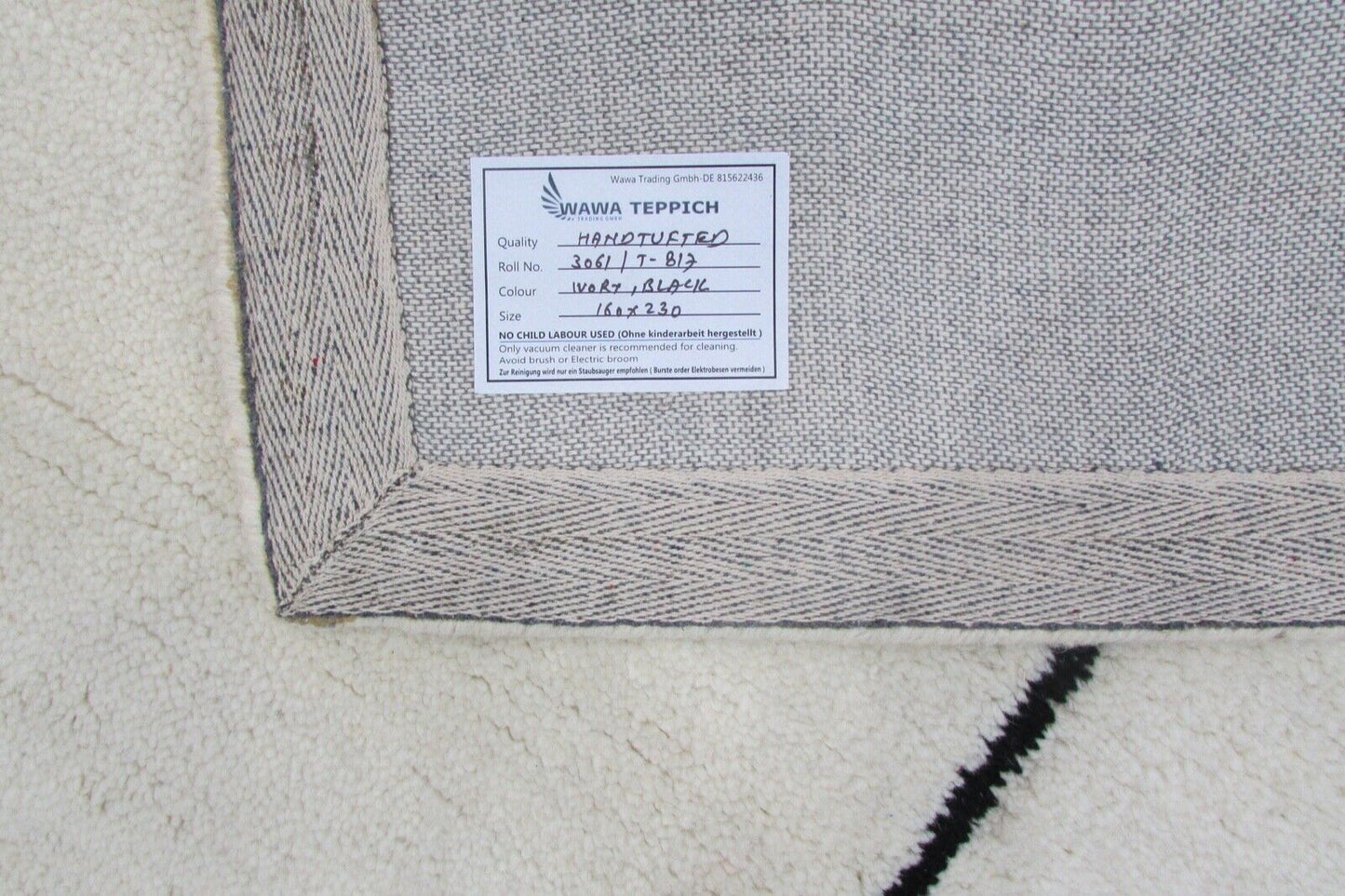 Elfenbeinfarbe Teppich 100% Wolle Beige 160X230 cm Handarbeit Handgetuftet T817