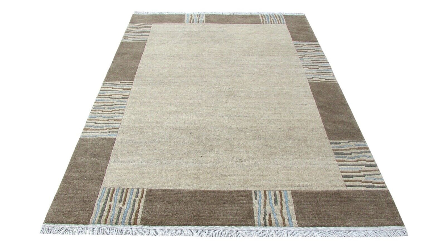 Nepal Teppich Handgeknüpft Beige 100% Wolle Orientteppich Braun 160X216 cm N-151