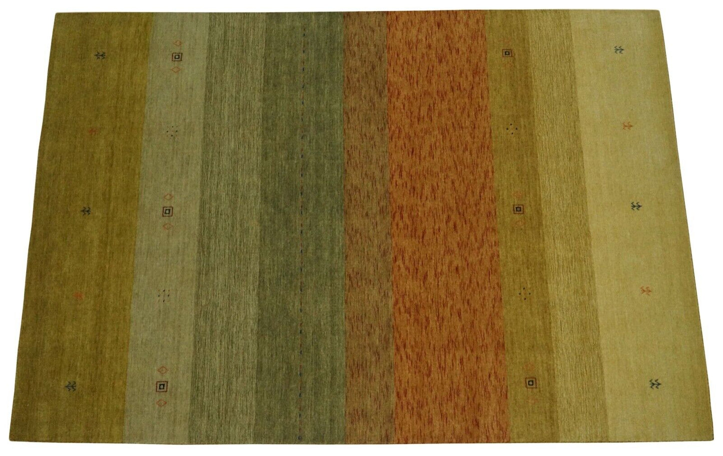 Gabbeh Teppich Orange Beige Grün 100% Wolle 170x240 cm Loom Handgewebt Lr671