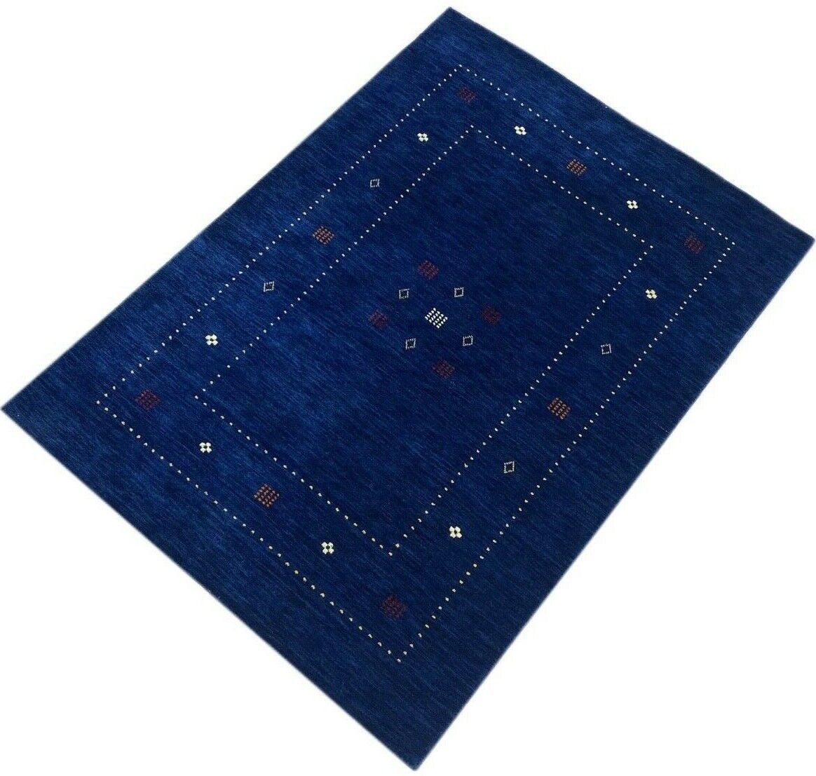 Gabbeh Teppich Blau 100% Wolle 120x170 cm Handgewebt Orientteppich Lori WR60