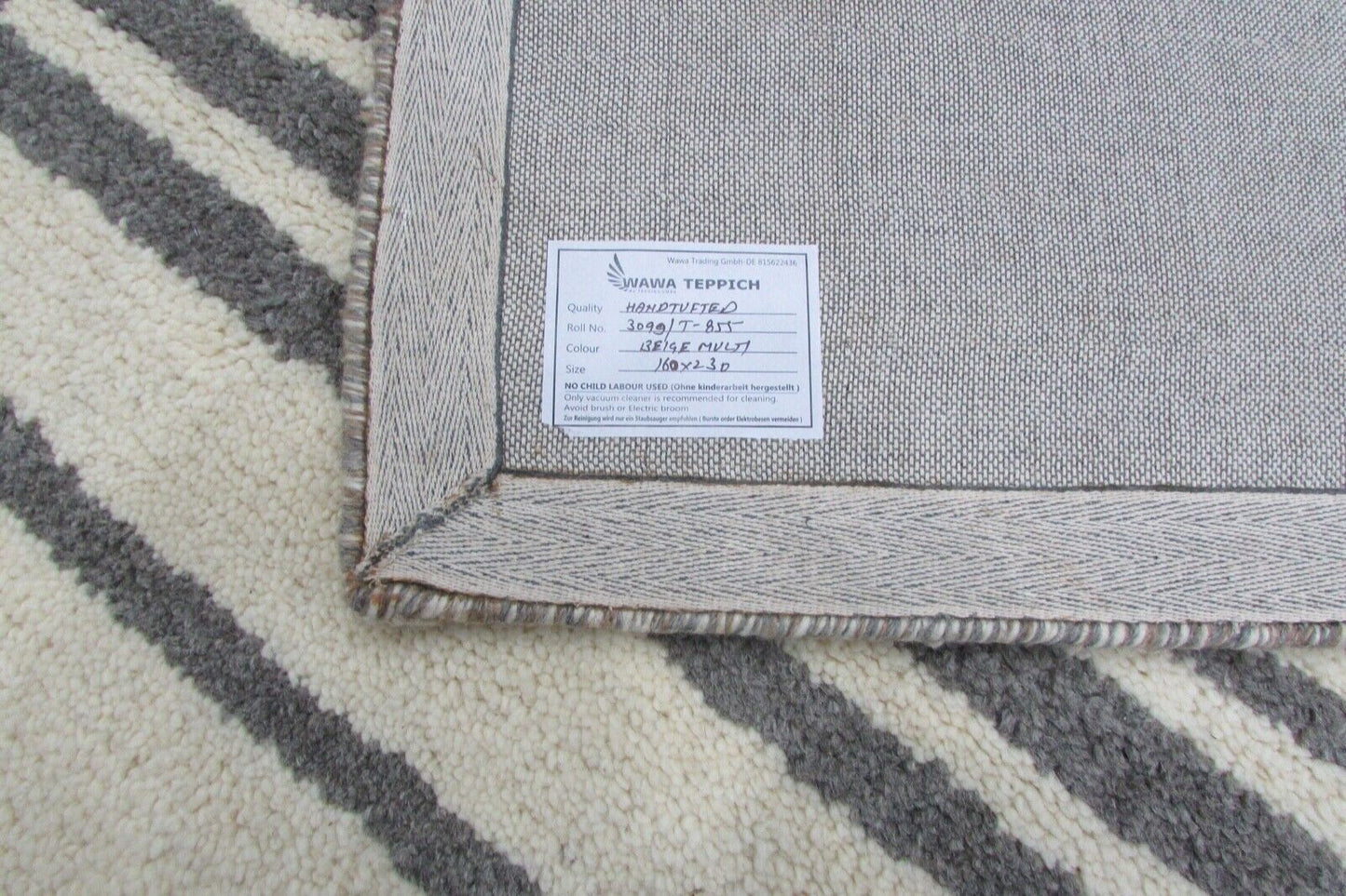 Teppich 100% Wolle Beige Grau Braun 160X230 cm Handarbeit Handgetuftet T855