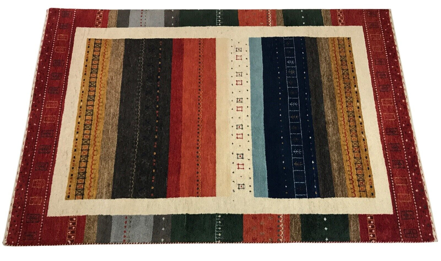 Hochwertiger Gabbeh Teppich 140X200 cm 100% Wolle Handgeknüpft Orientteppich