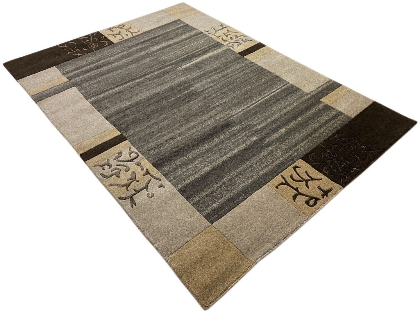 Teppich Handgeknüpft Indo Nepal Naturfarben Grau Beige Schwarz 200X300 cm Wolle