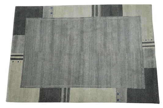 Grau Nepal Teppich Handgeknüpft Beige 100% Wolle Orientteppich 125x180 cm N751