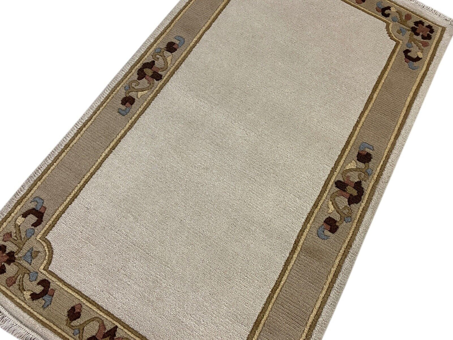 Nepal Teppich Handgeknüpft Beige 100% Wolle Orientteppich 90x155 cm N-106