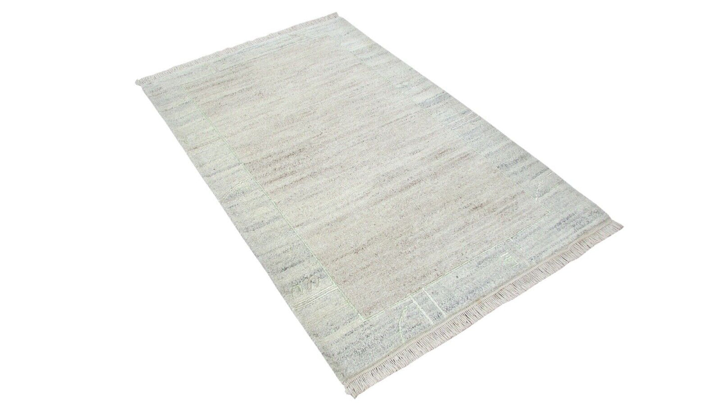 Nepal Teppich Handgeknüpft Grau Beige 100% Wolle Orientteppich 97x155 cm N-109