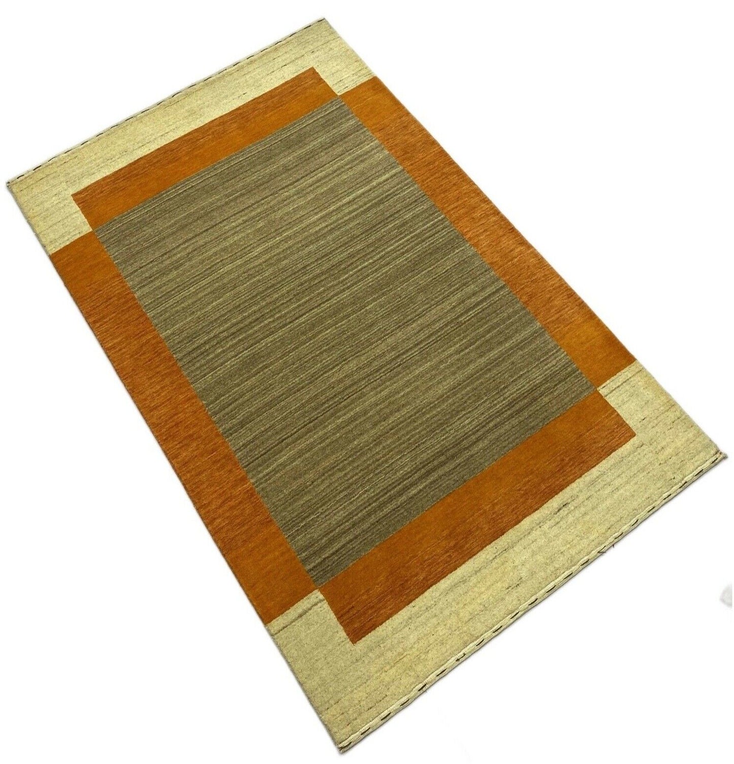 Teppich 100% Wolle Braun Beige Orange Gabbeh lori Handgewebt 125x181 cm S100