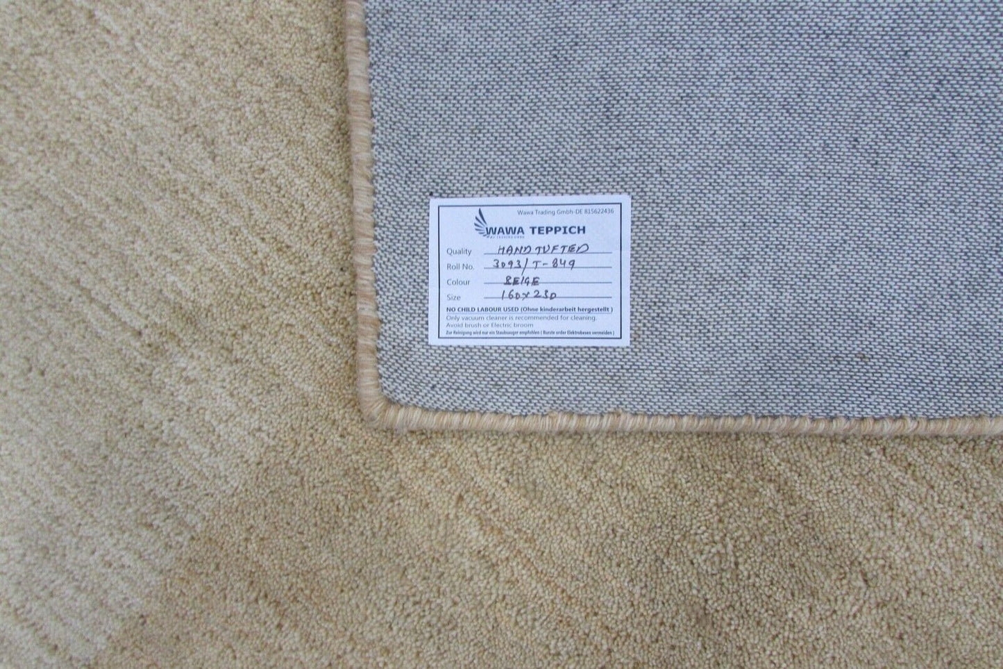 Wolle Teppich  Beige 160X230 cm Handarbeit 100% Wolle  Handgetuftet T849