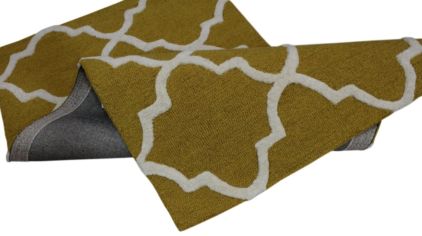 Gold Gelb Teppich Orientteppich 100% Wolle Handgetuftet 80X150 CM