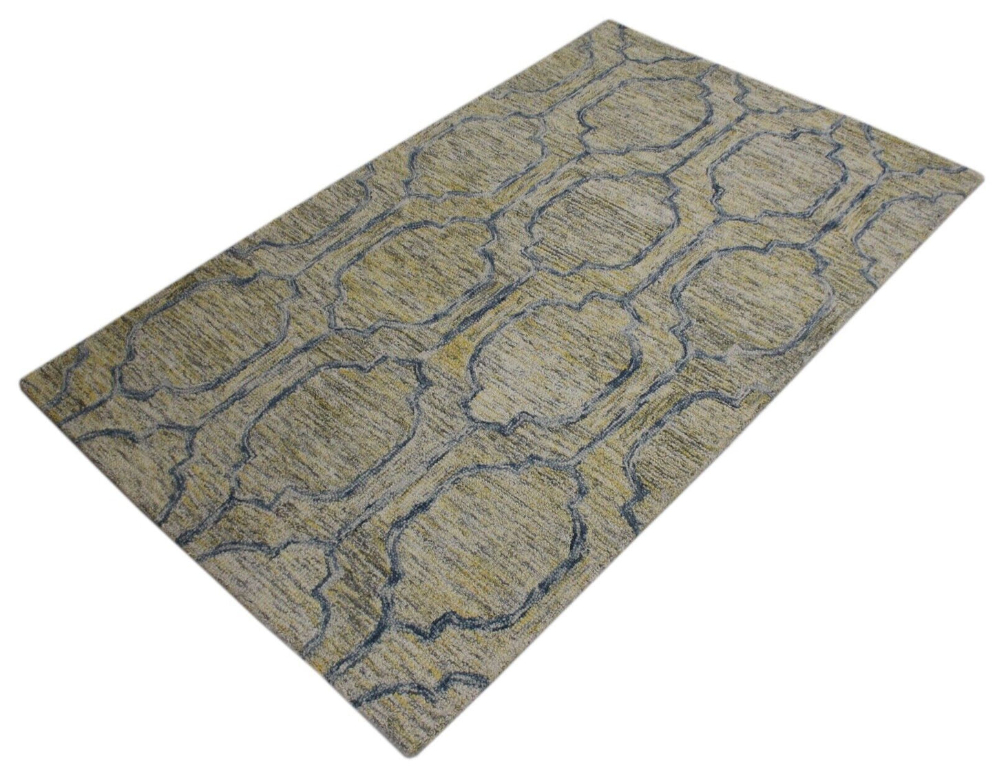 Teppich 100% Wolle Beige Gelb Blau Orientteppich 150X240 cm Handgetuftet MH949