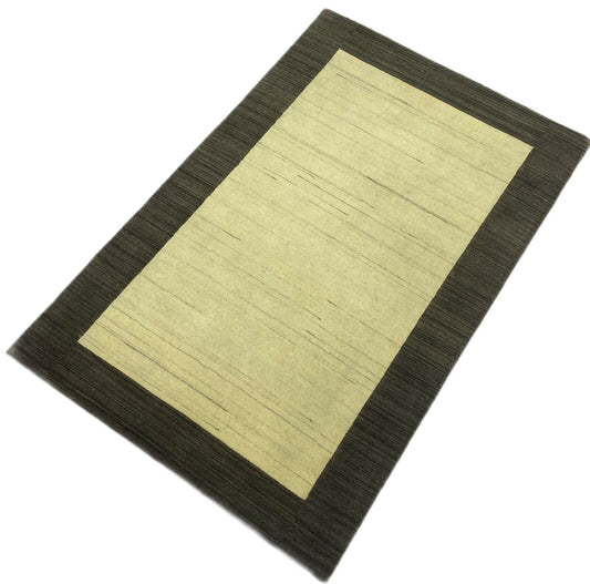 Gabbeh Teppich 100% Wolle Beige Schwarz Handgewebt 120x185 cm Naturwolle S117