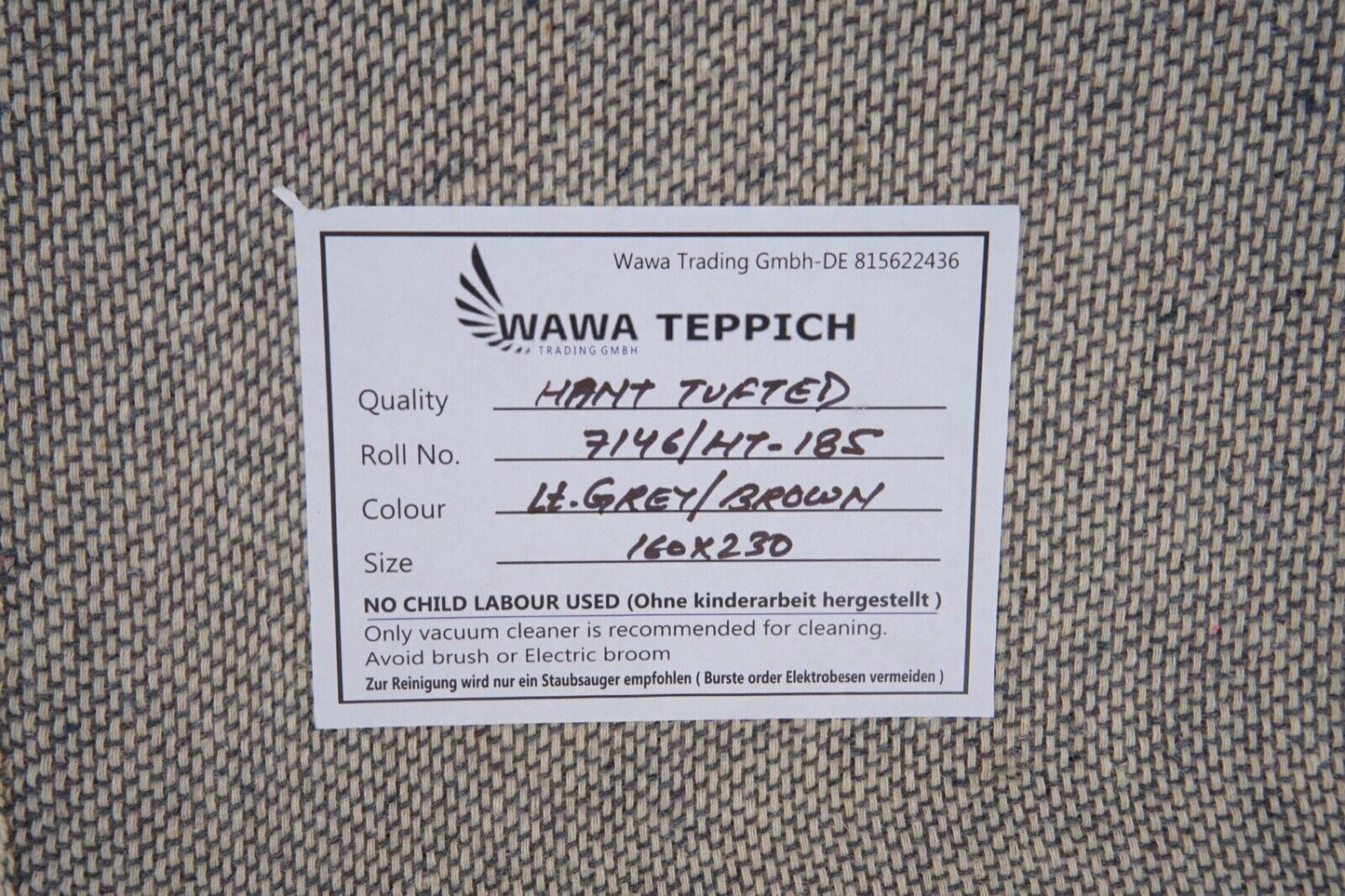 Beige 160X230 cm Teppich 100% Wolle Braun Orientteppich Handgetuftet HT185