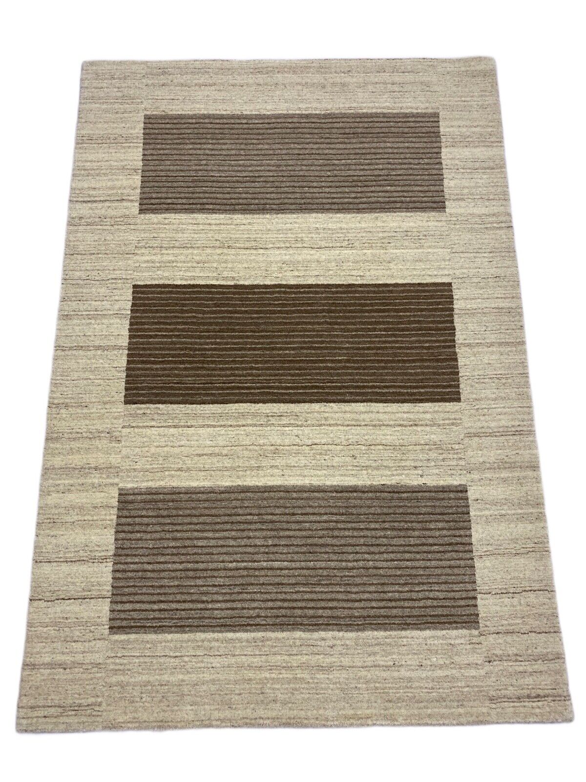 Teppich 100% Wolle Grau Braun Beige lori Handgewebt 126x183 cm Naturwolle S118