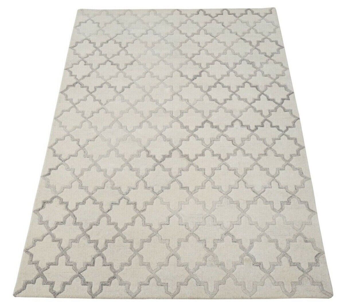 Beige Grau 160X230 cm Teppich 100% Wolle Orientteppich Handgetuftet HT406