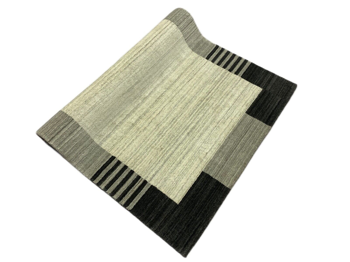 Gabbeh Teppich 100% Wolle Beige Schwarz loom lori Handgewebt 120x184 cm S2