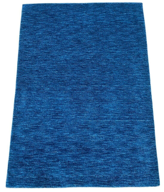 Blau Teppich Gabbeh 100% Wolle Dunkel Blau loom lori Handgewebt 125x174 cm S15