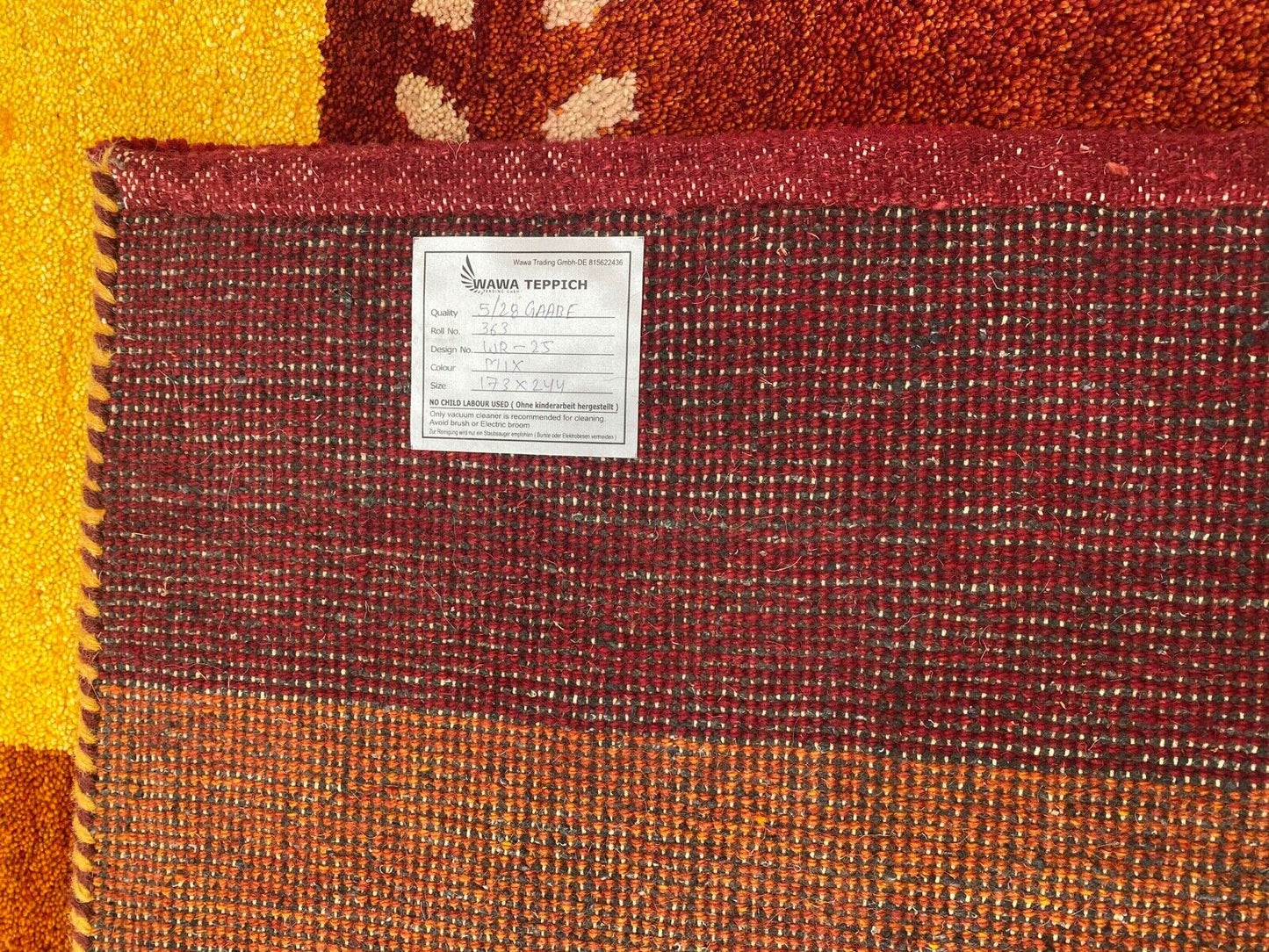 Gabbeh Teppich 100% Wolle Rot Gold Orange Handgeknüpft 173X244 cm WR25