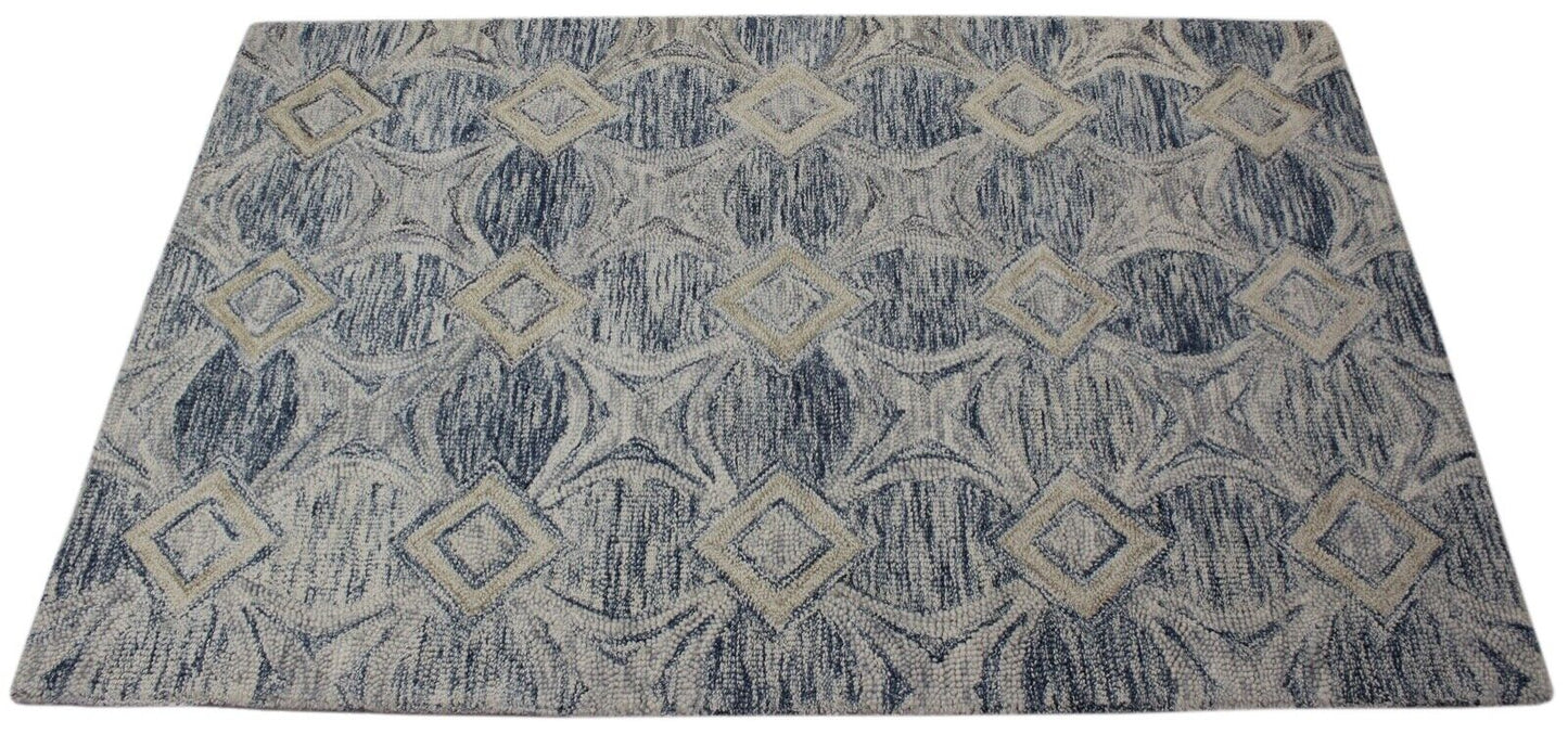 Teppich 100% Wolle Beige Blau Orientteppich 150X240 cm Handgetuftet MH947