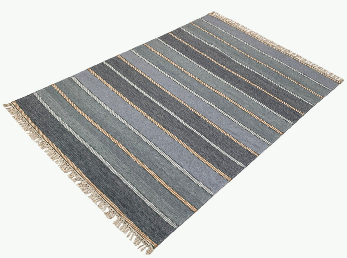Handgewebt Mint Grün Grau Kilim Teppich 100% Wolle Durry Kelim 140x200 CM k500