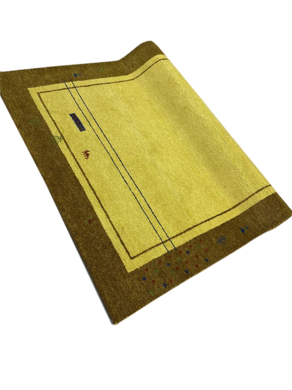 Gabbeh Teppich 100% Wolle Gold Braun Gelb Handgeknüpft 170X240 cm WR47