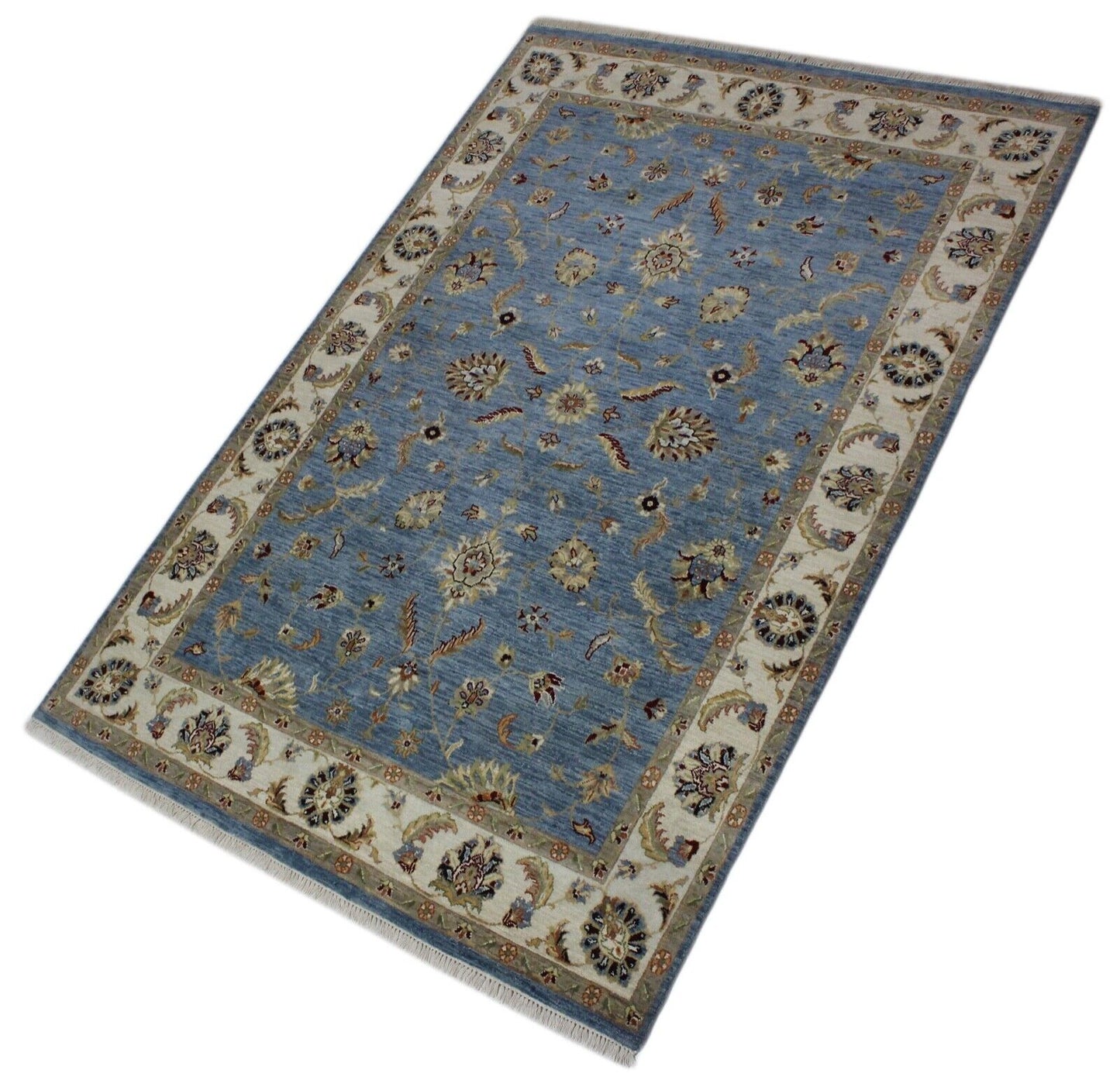 Ziegler Teppich Handgeknüpft 100% Wolle Himmel Blau Orientteppich 163X238 CM