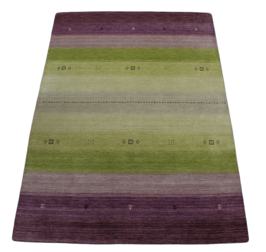 Gabbeh Teppich Violett Grün 100% Wolle 170x240 cm Handgewebt Orientteppich Lr649