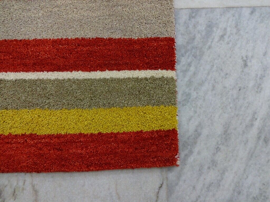 Gabbeh Teppich 61x92 cm Handgeknüpft  ~ 100% Wolle ~ Rot Beige Gold Blau M28