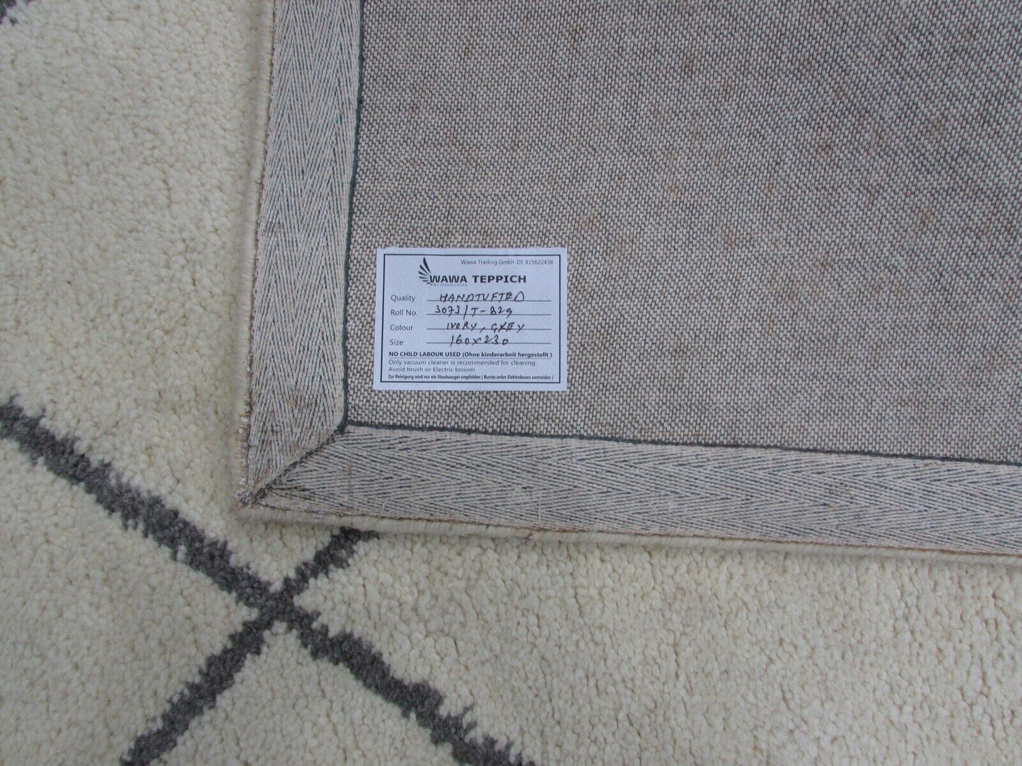 Elfenbeinfarbe Teppich 100% Wolle Beige 160X230 cm Handarbeit Handgetuftet T829